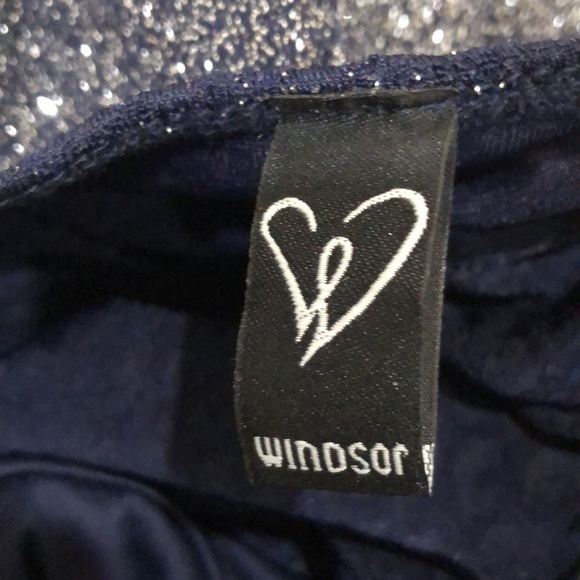 Windsor Dress Size Medium Navy Blue Glitter Lace Cut Out Back - Picture 6 of 10